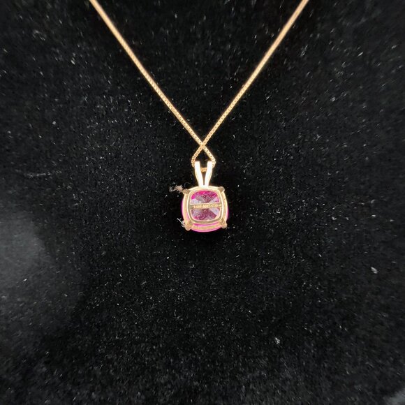 14K Gold Box Chain Necklace With Lab-Created Cushion-Cut Pink Sapphire Pendant - Picture 5 of 13